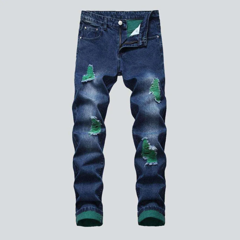 Travel Jeans for On-the-go -Color ripped men's jeans