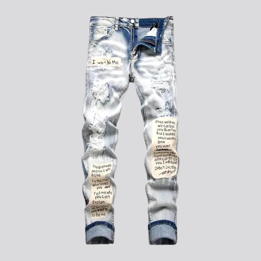 Denim Jeans for Durability -Skinny distressed patches men's jeans