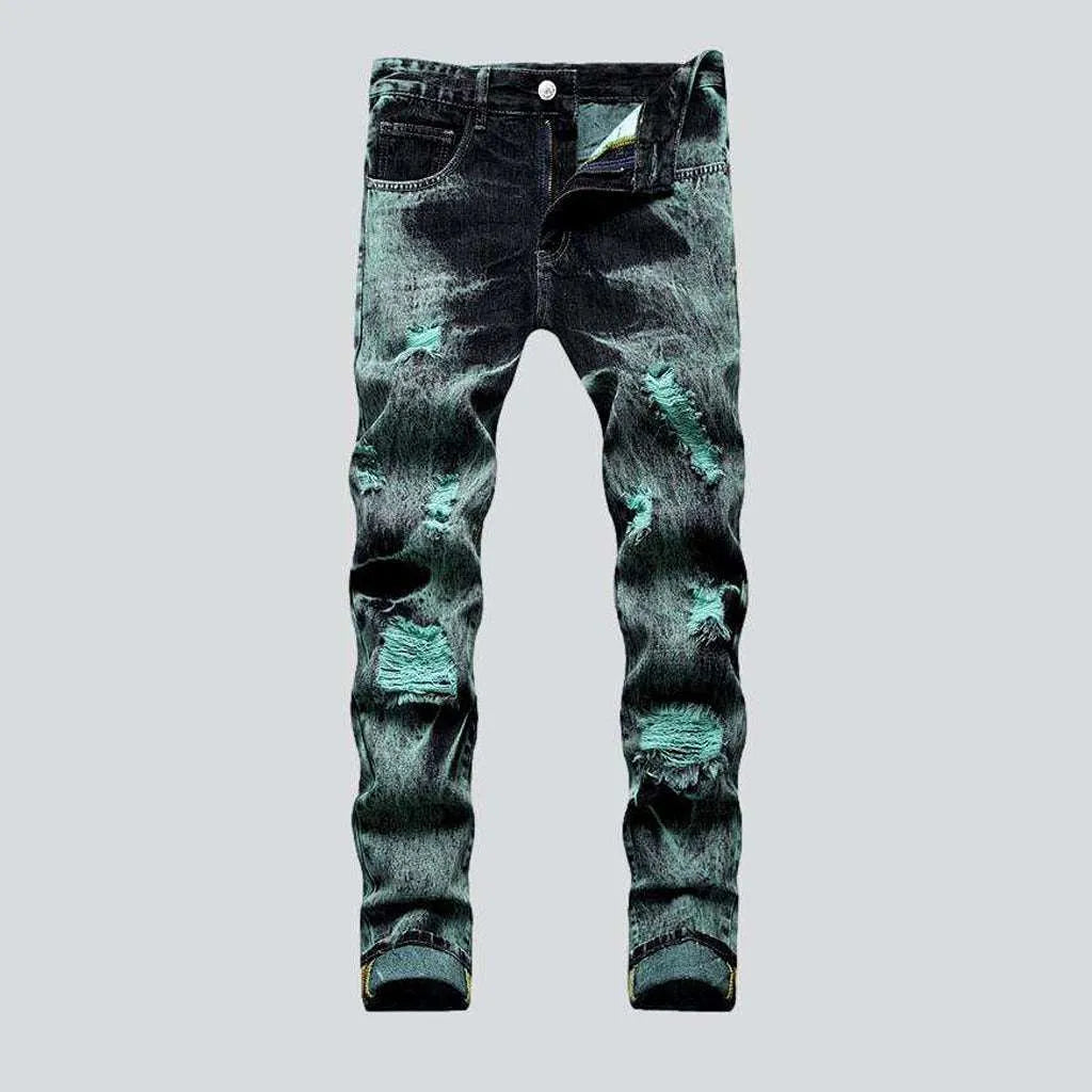 Father's Day Jeans for Present -Green over-dyed jeans for men