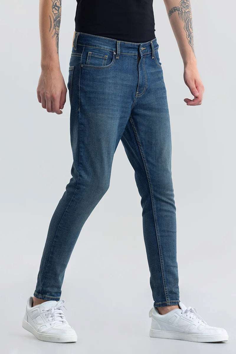 Button Fly Jeans for Traditional -Livia Dark Blue Plain Skinny Fit Jeans