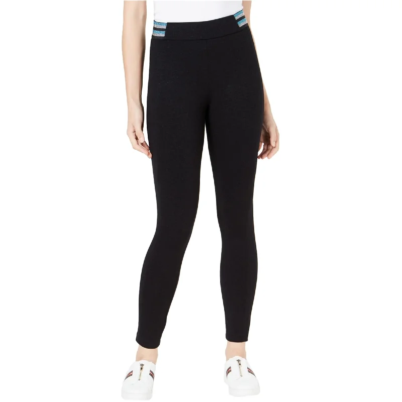 Tight trousers for women with leather accents and modern, bold design -Bar Iii Womens Metallic-Stripe Casual Leggings