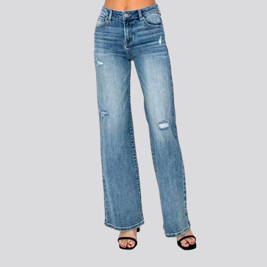 Five Pocket Jeans for Storage -Wide-leg women's mid-waist jeans