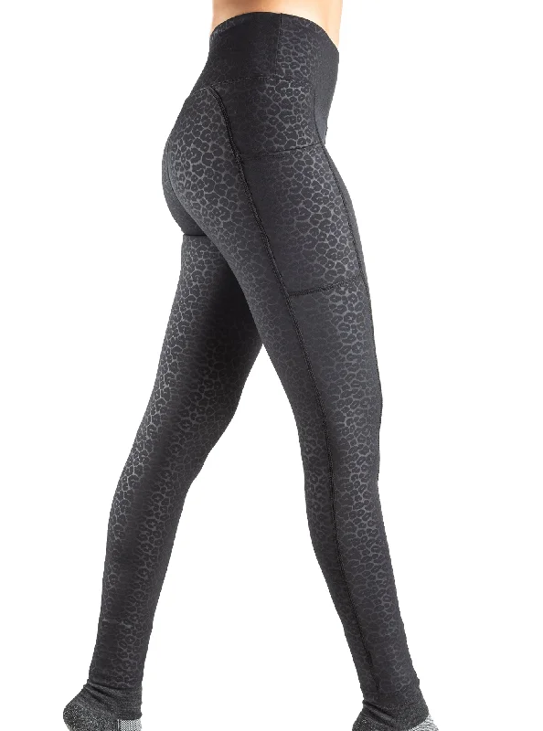 Tight trousers for women with decorative buttons and flattering silhouette for day wear -Nala Leopard Wide Waistband Pocketed Leggings