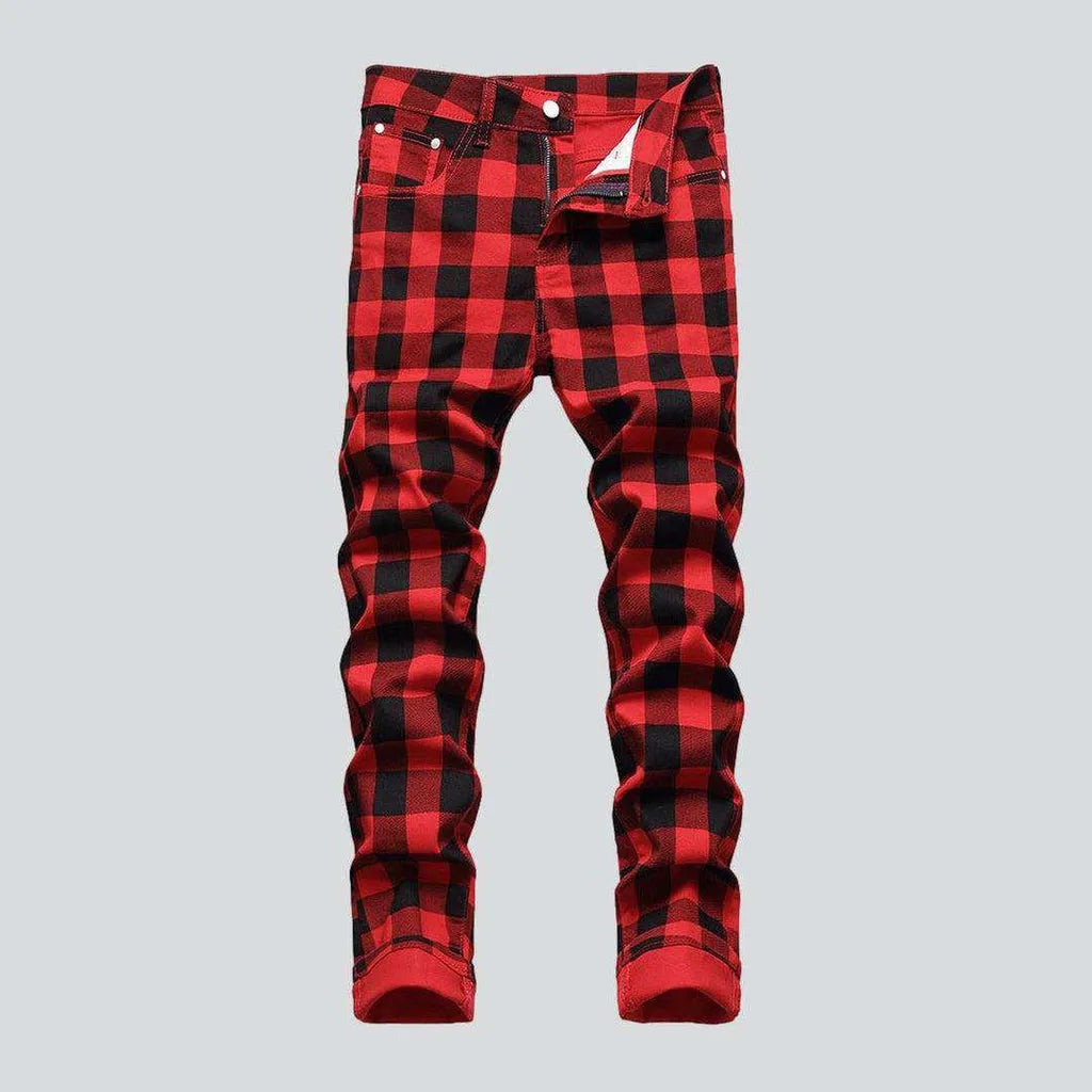 Casual Friday Jeans for Relaxed -Checkered red men's jeans