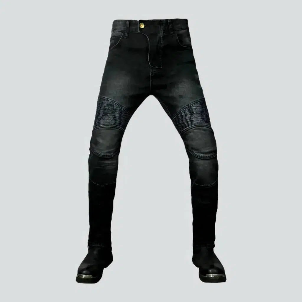 Bermuda Shorts Jeans for Modesty -Sanded knee-pads men's moto jeans