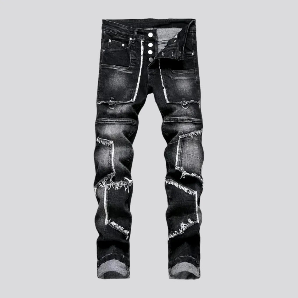 Overalls Jeans for Workwear -Damaged men's mid-waisted jeans