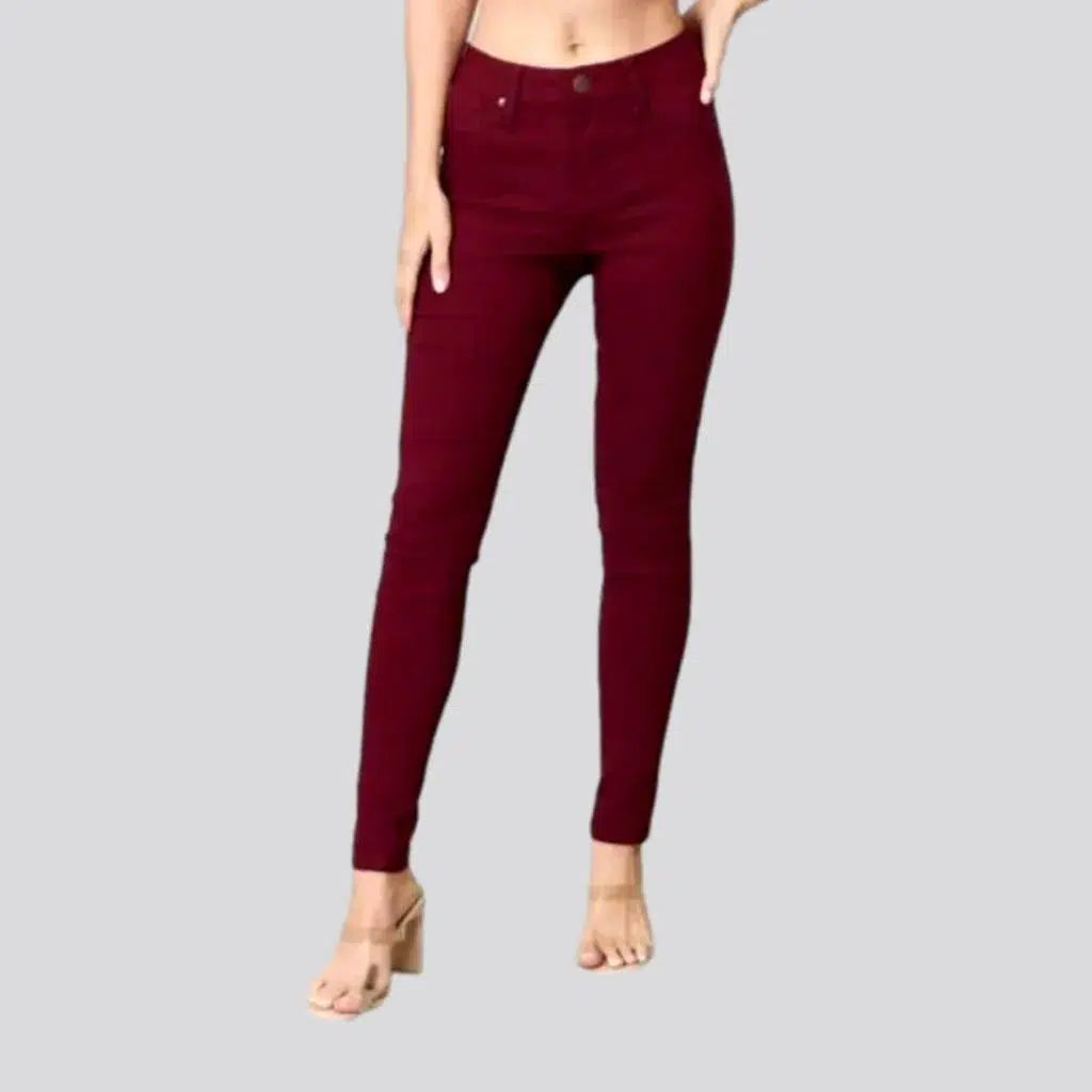 Flare Jeans for Retro Vibe -Skinny bordo jeans
 for ladies