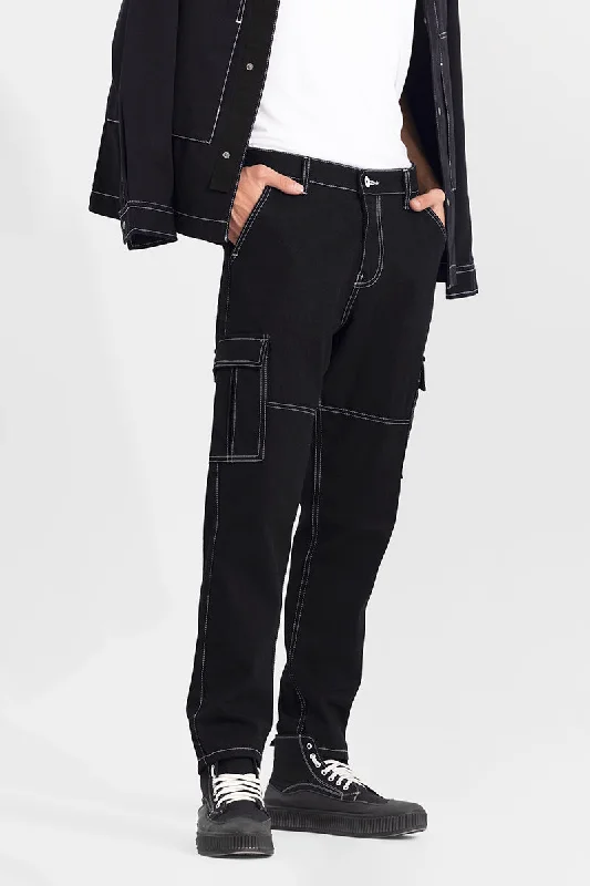 Fringed Jeans for Western -Enigma Black Baggy Fit Jeans