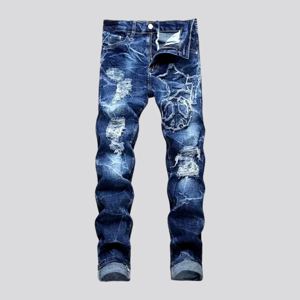 Zipper Fly Jeans for Convenience -Embroidered skinny men's jeans