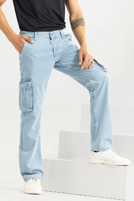 Stretch Jeans for Flexibility -Stagger Sky Blue Straight Fit Jeans