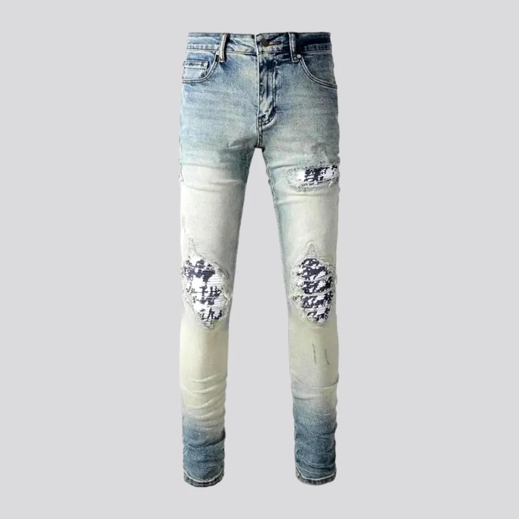 Back Pocket Jeans for Design -Aged men's whiskered jeans