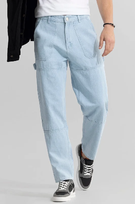 Button Fly Jeans for Traditional -Zyaire Ice Blue Baggy Fit Jeans