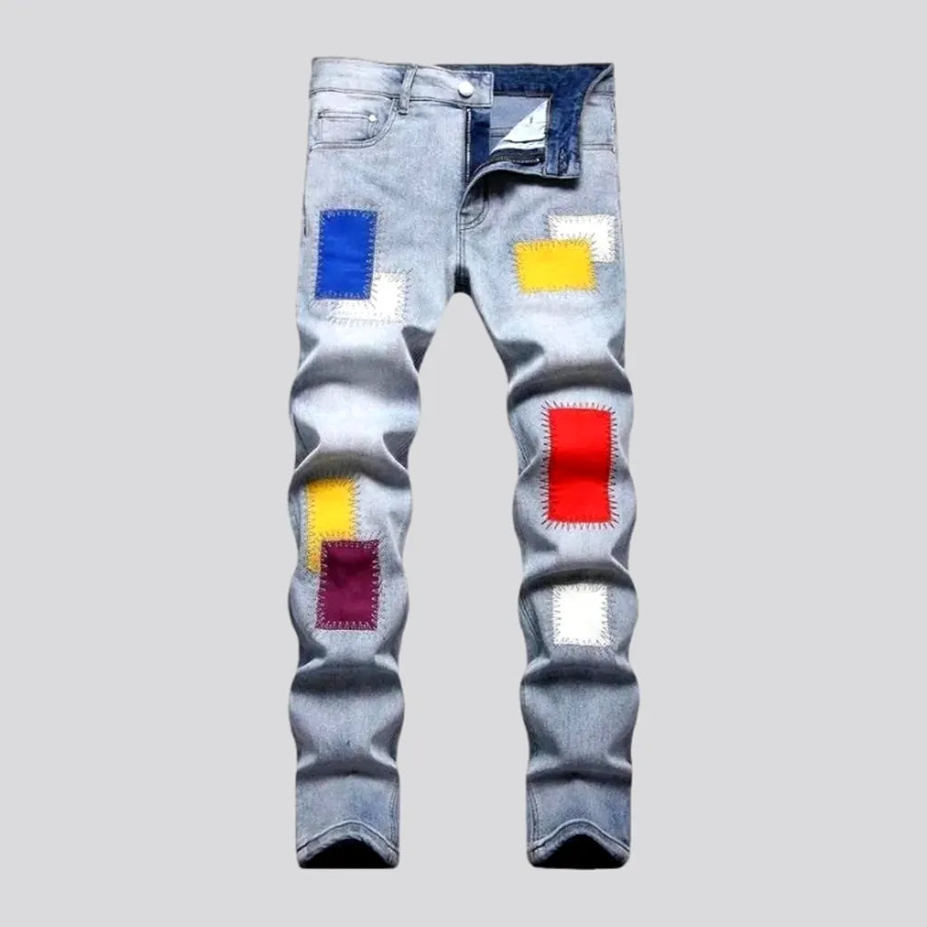 Fashion Jeans for Trendsetter -Light-wash color-patches jeans