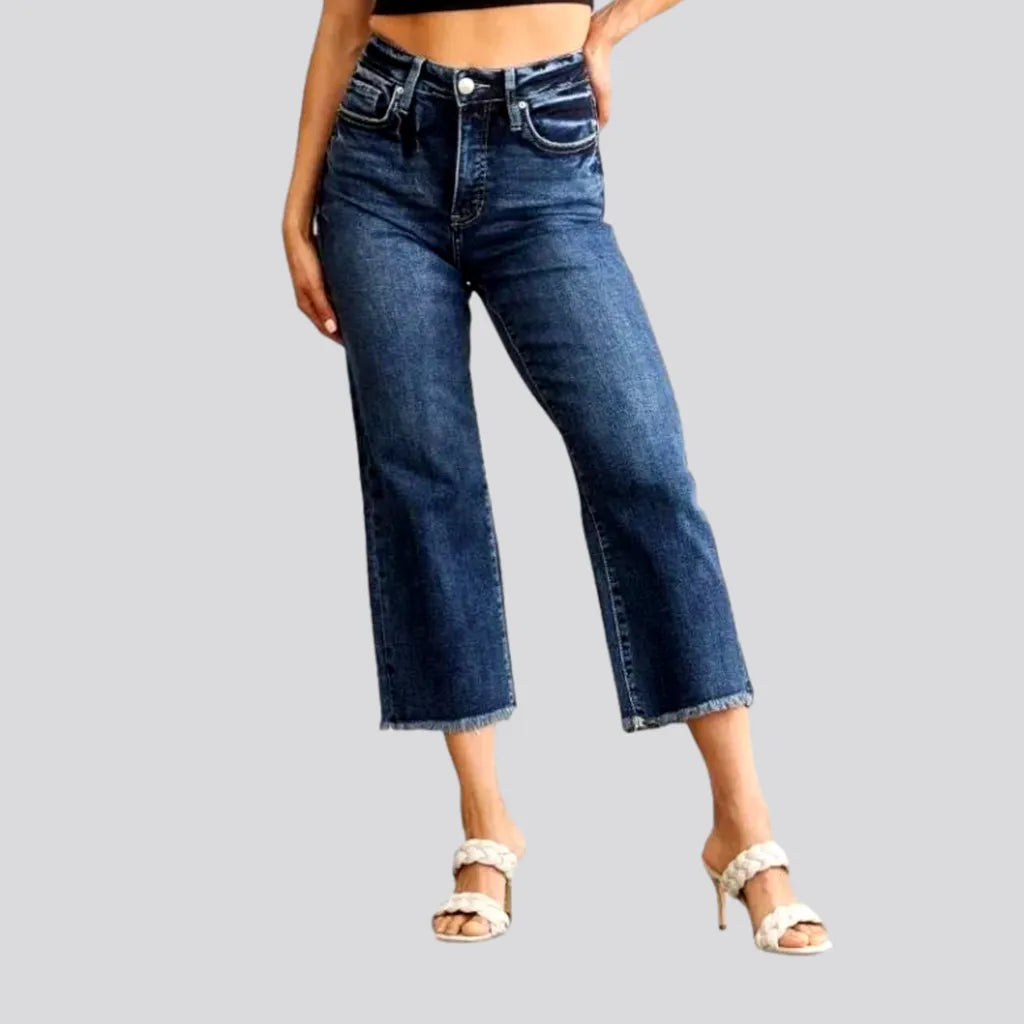 Straight Jeans for Classic Style -Cutoff-bottoms women's sanded jeans