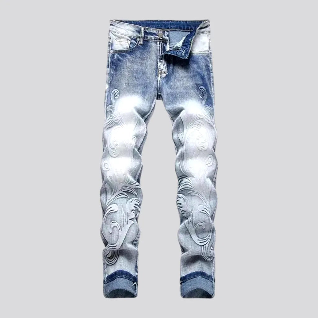 School Jeans for Uniform -Whiskered mid rise street men's jeans