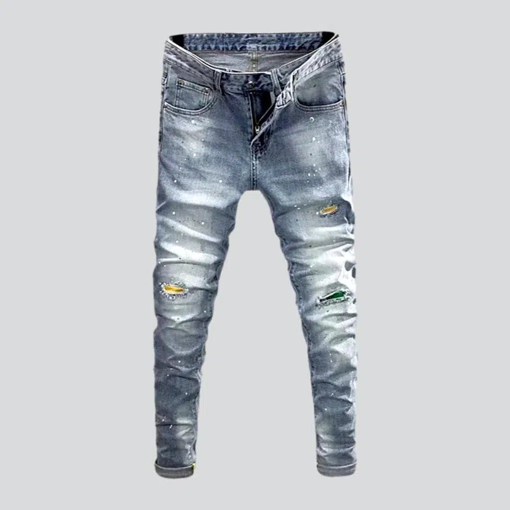 Flare Jeans for Retro Vibe -Skinny color men's patches jeans