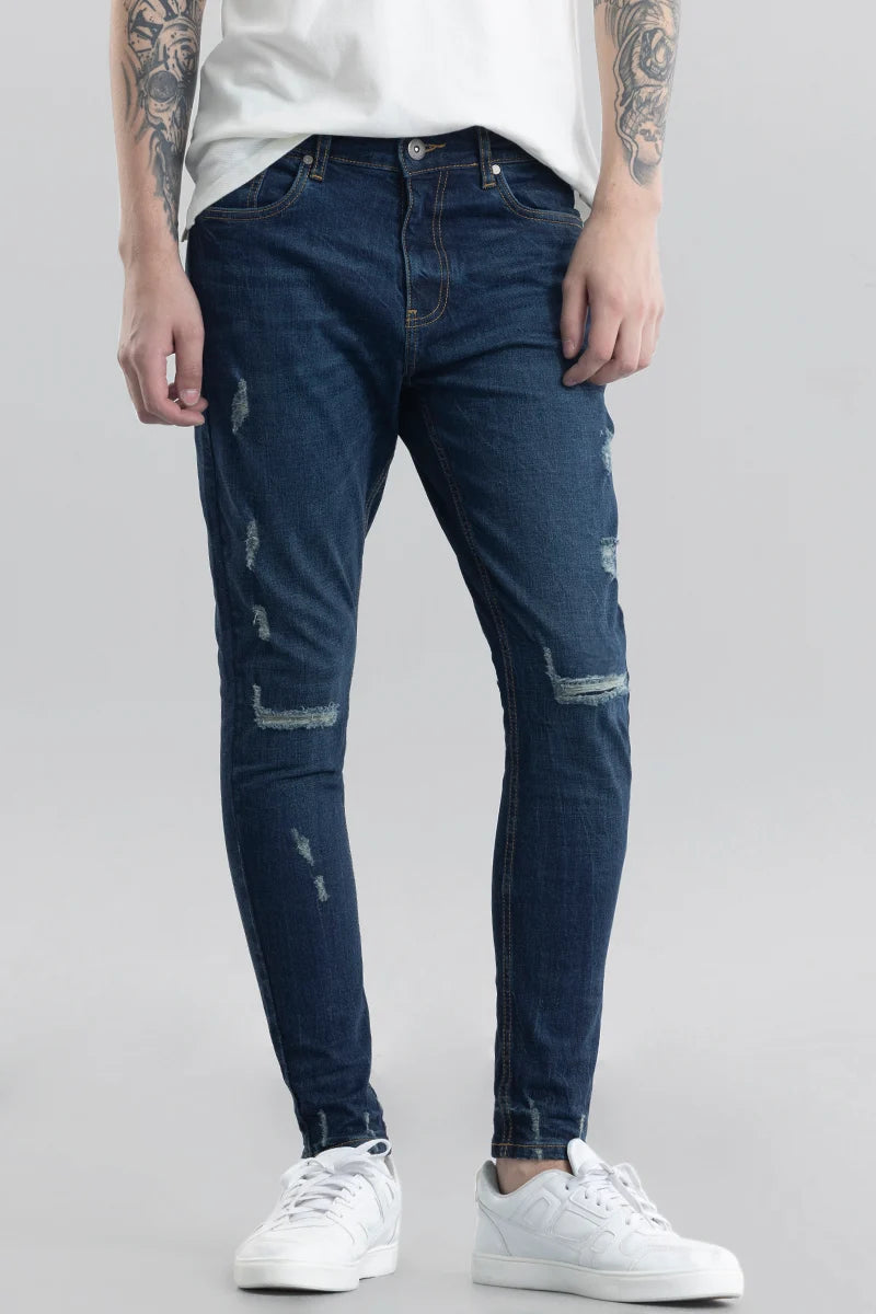 Relaxed Jeans for Comfortable -Ilaria Dark Blue Distressed Skinny Fit Jeans