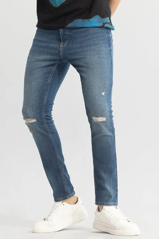 Cuffed Jeans for Stylish Touch -Euphoria Denim Blue Distressed Skinny Fit Jeans