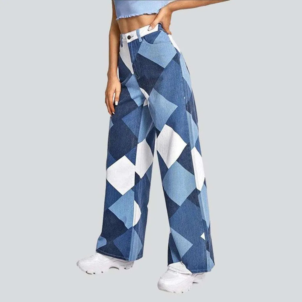 Travel Jeans for On-the-go -Checkered wide leg women's jeans