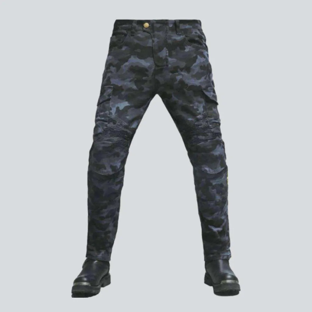 Zipper Fly Jeans for Convenience -Camouflage print men's moto jeans