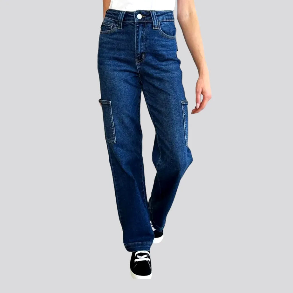 Painted Back Pocket Jeans for Artistic -Side-leg-pockets straight jeans for women