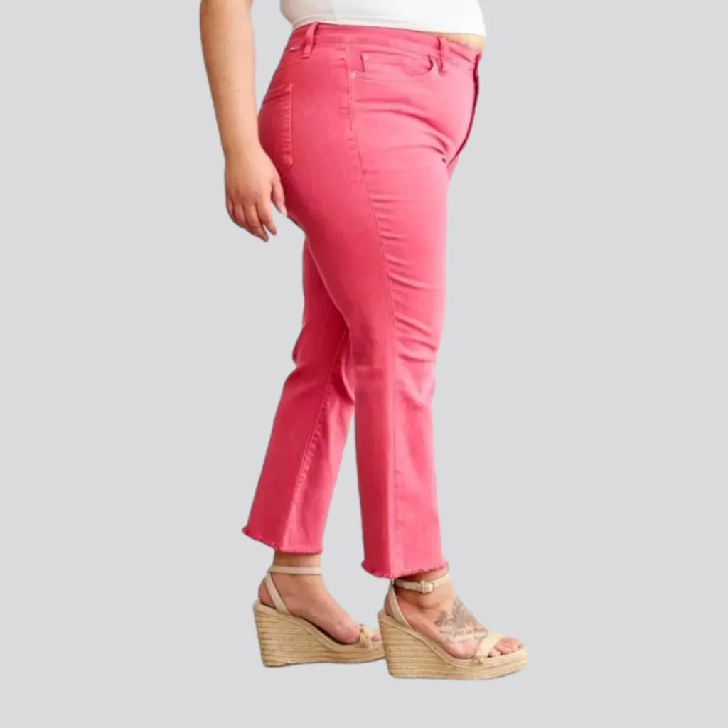 Leather Trim Jeans for Luxury -Plus-size women's color jeans