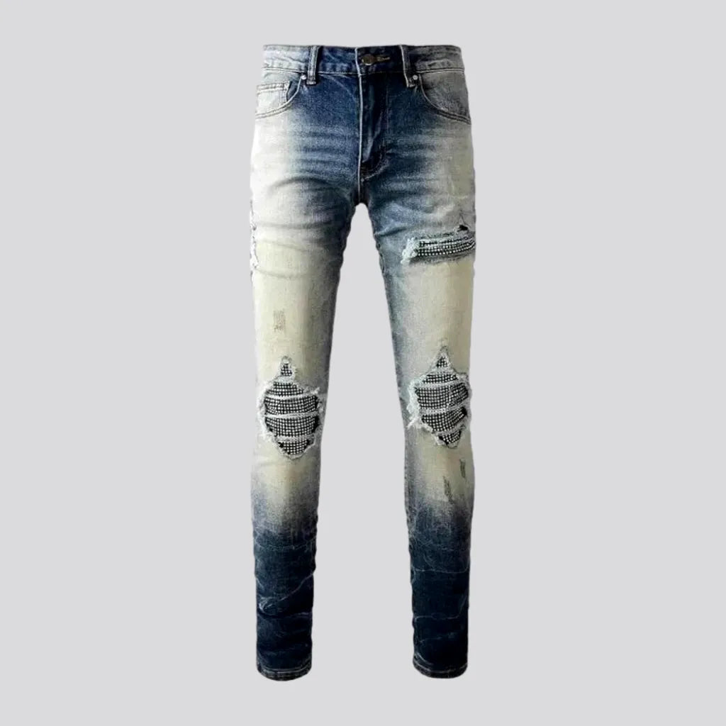 Ripped Jeans for Trendy Look -Crystal-patch men's vintage jeans