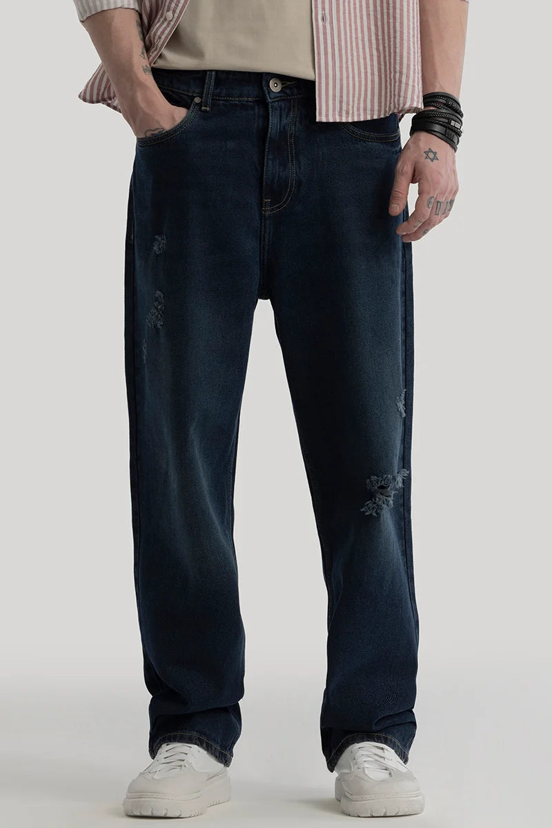 Christmas Jeans for Seasonal -Lars Navy Distressed Loose Fit Jeans