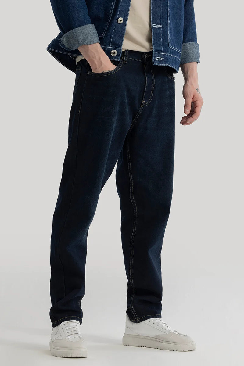 Weekend Jeans for Lazy -Kirsten Navy Plain Baggy Fit Jeans