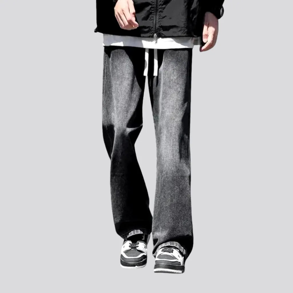 Black Jeans for Formal Look -Baggy abraded mid rise jeans joggers for men