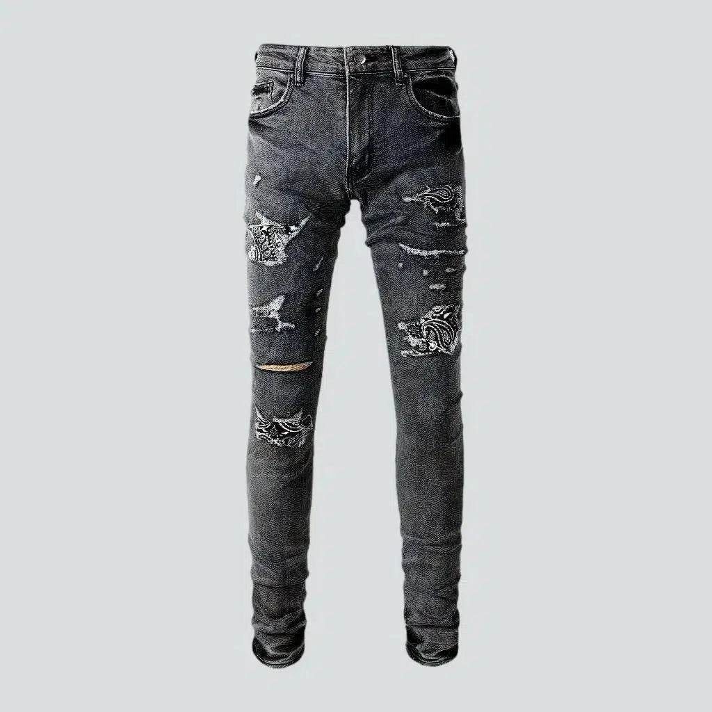 Button Fly Jeans for Traditional -Street men's grey jeans