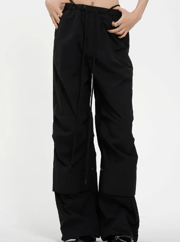 Insulated ski pants for alpine adventure warmth -High-Waisted Wide Leg Trousers - Black Pleated Front Palazzo Pants