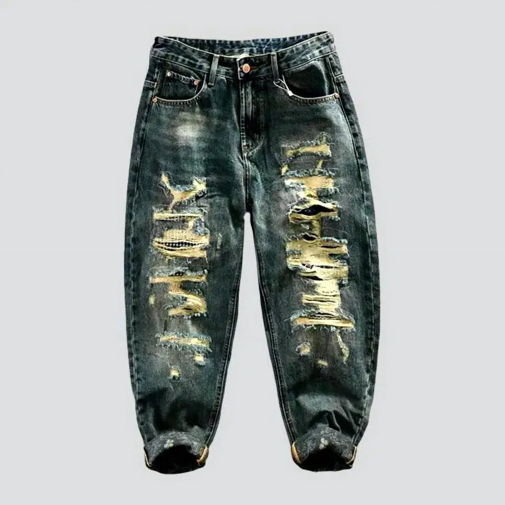 Denim Jeans for Durability -Baggy men's distressed jeans