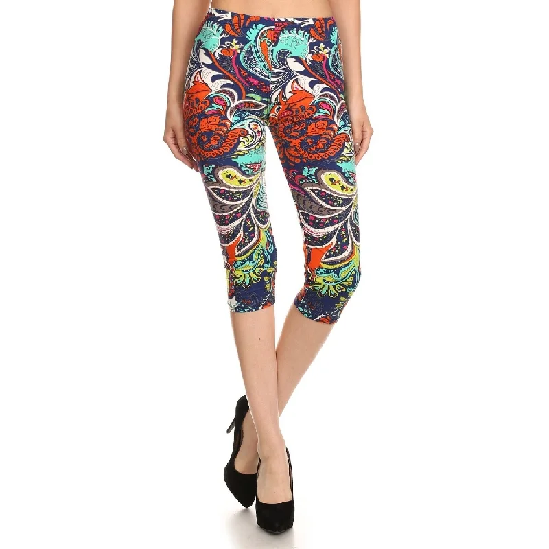 Sleek tight trousers for men with black color and slim, sharp cut -Multi-color Ornate Print Cropped Length Fitted Leggings