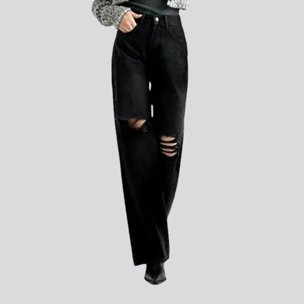 Fishing Jeans for Water -Black women's distressed jeans