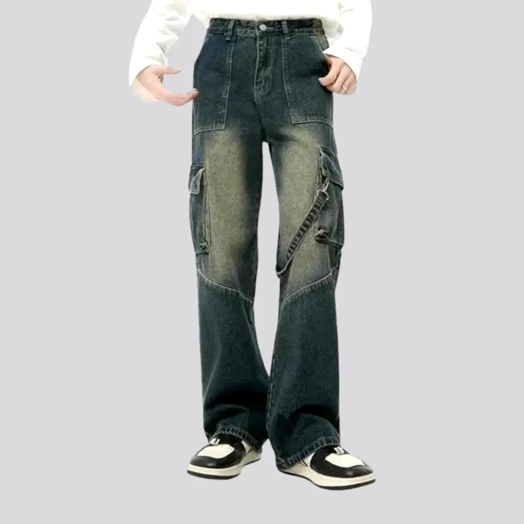 Recycled Jeans for Green -Sanded boho style wide men's jeans