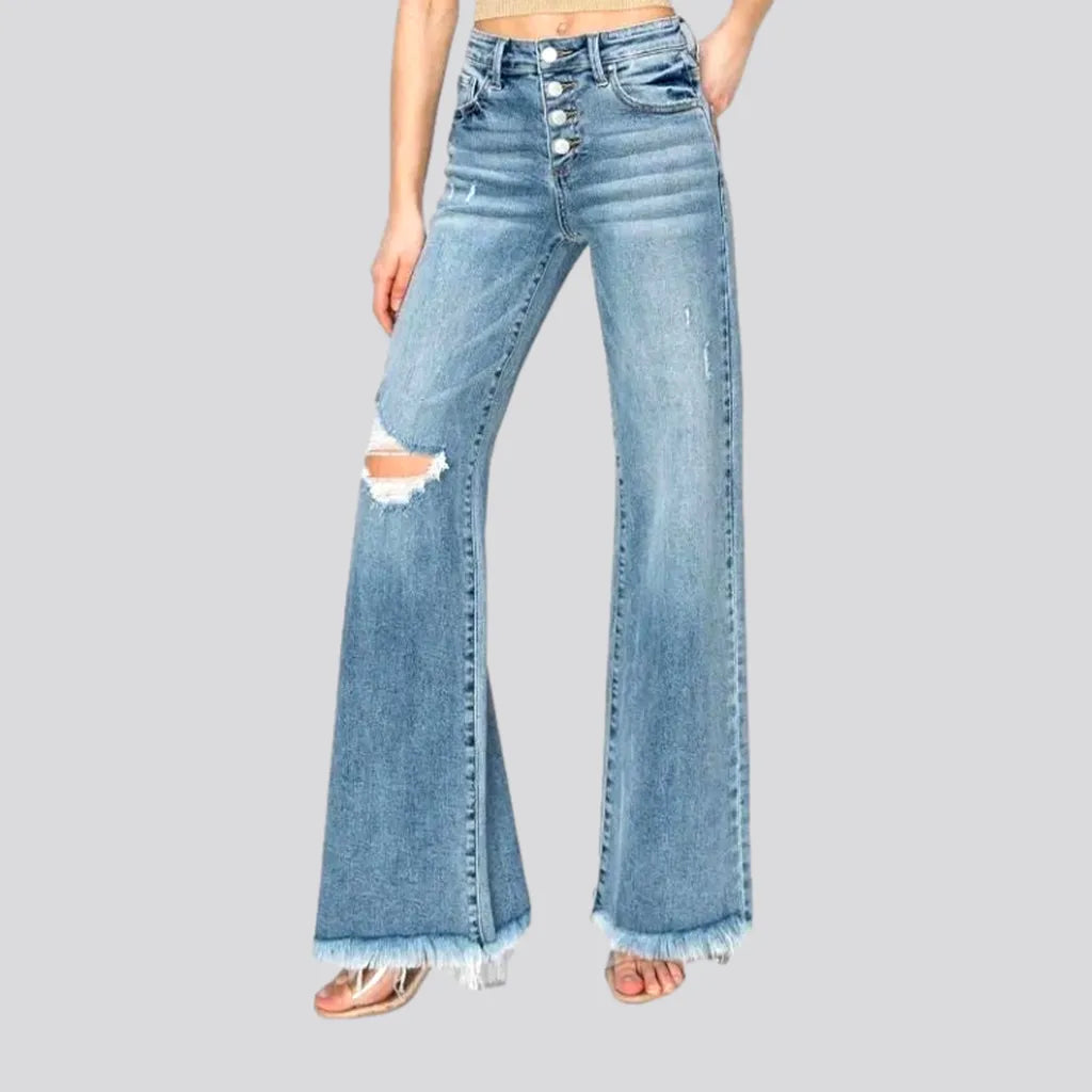 Graduation Jeans for Milestone -Buttoned sanded jeans
 for women