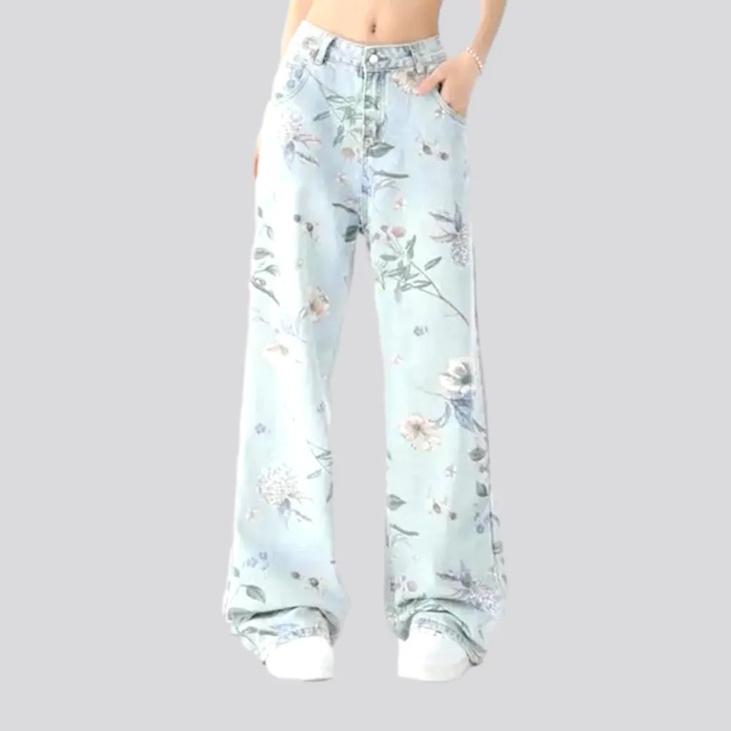 High Waisted Jeans for Shape -Floral-print women's jeans