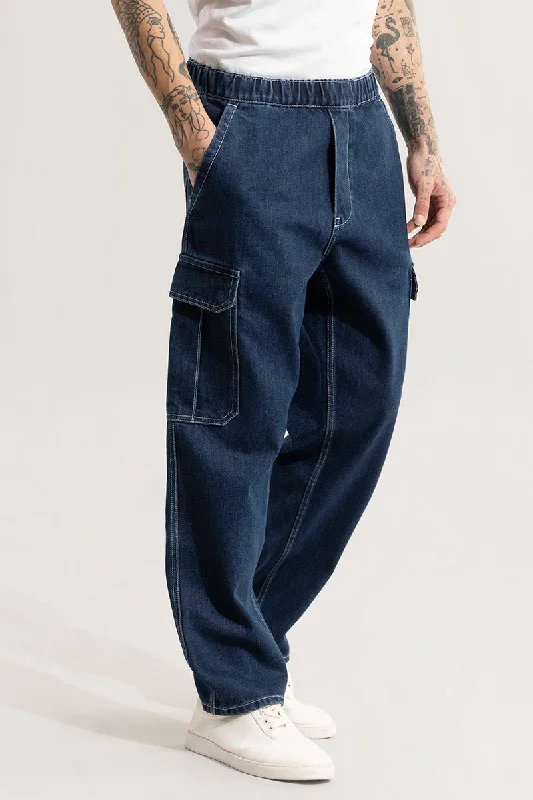 Fishing Jeans for Water -Pull On Denim Blue Baggy Fit Jeans