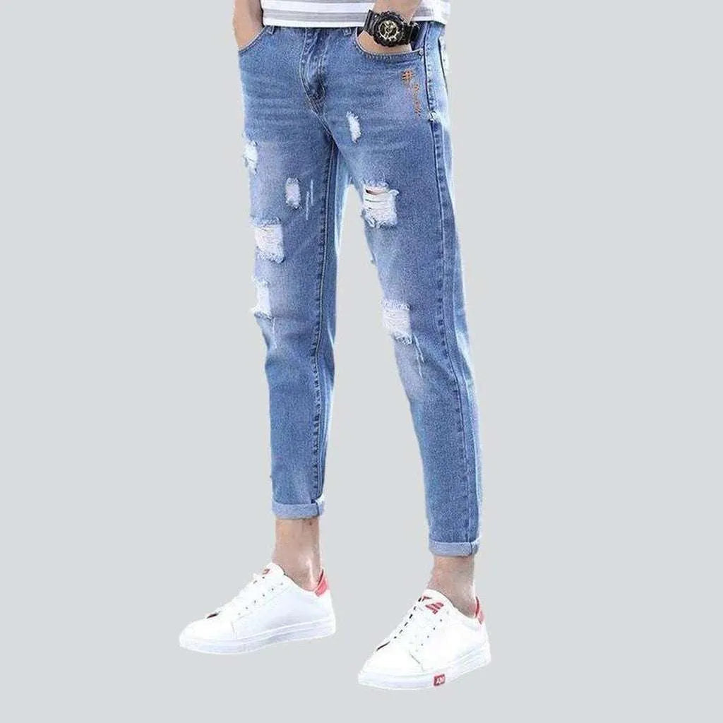 Holiday Jeans for Festive -Light wash ripped men's jeans