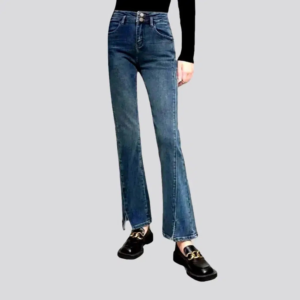 Graduation Jeans for Milestone -Bottom-slit sanded jeans
 for ladies