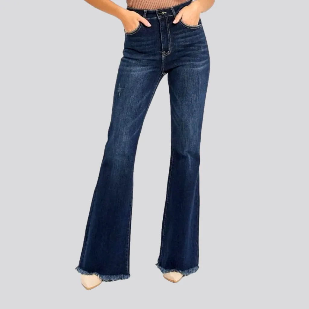 Flare Jeans for Retro Vibe -Sanded high-waist jeans
 for ladies