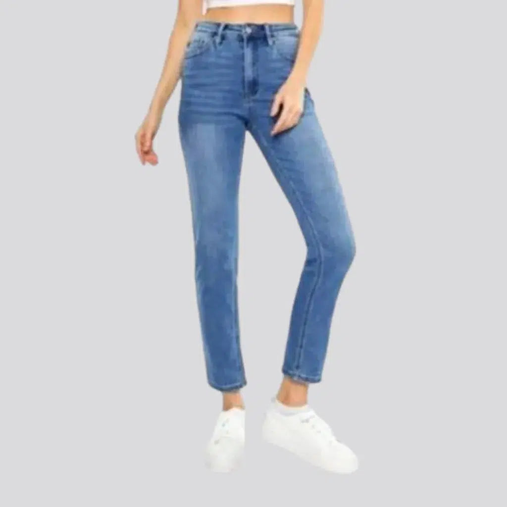 Cuffed Jeans for Stylish Touch -Whiskered slim jeans
 for women