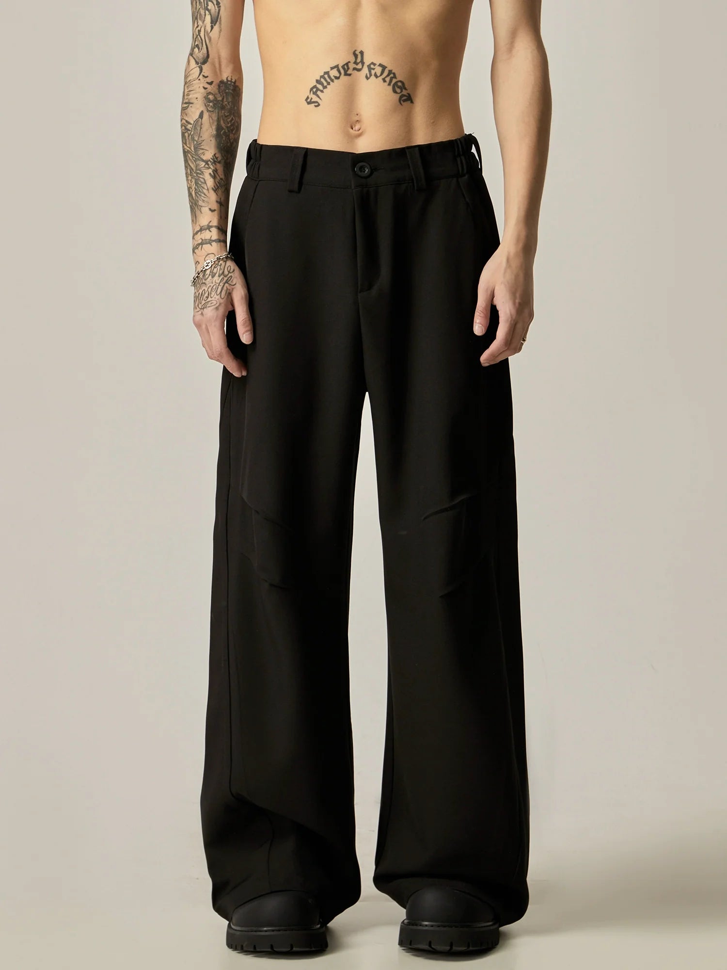 Stretchy skinny pants for figure-hugging appeal -Sleek Black Ultra-Wide Leg Dress Trousers