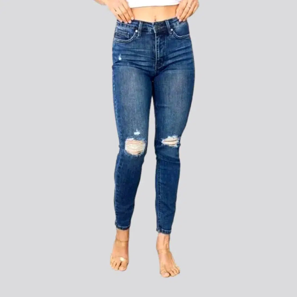 Straight Jeans for Classic Style -Plus-size whiskered jeans
 for women