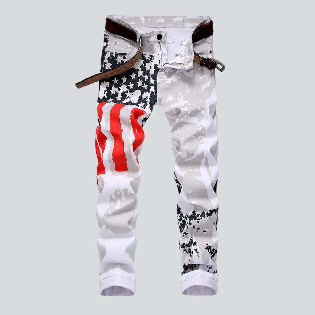 Ripped Jeans for Trendy Look -American flag white men's jeans