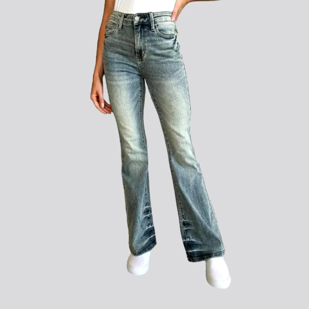 Button Fly Jeans for Traditional -Boot-flare women's stonewashed jeans