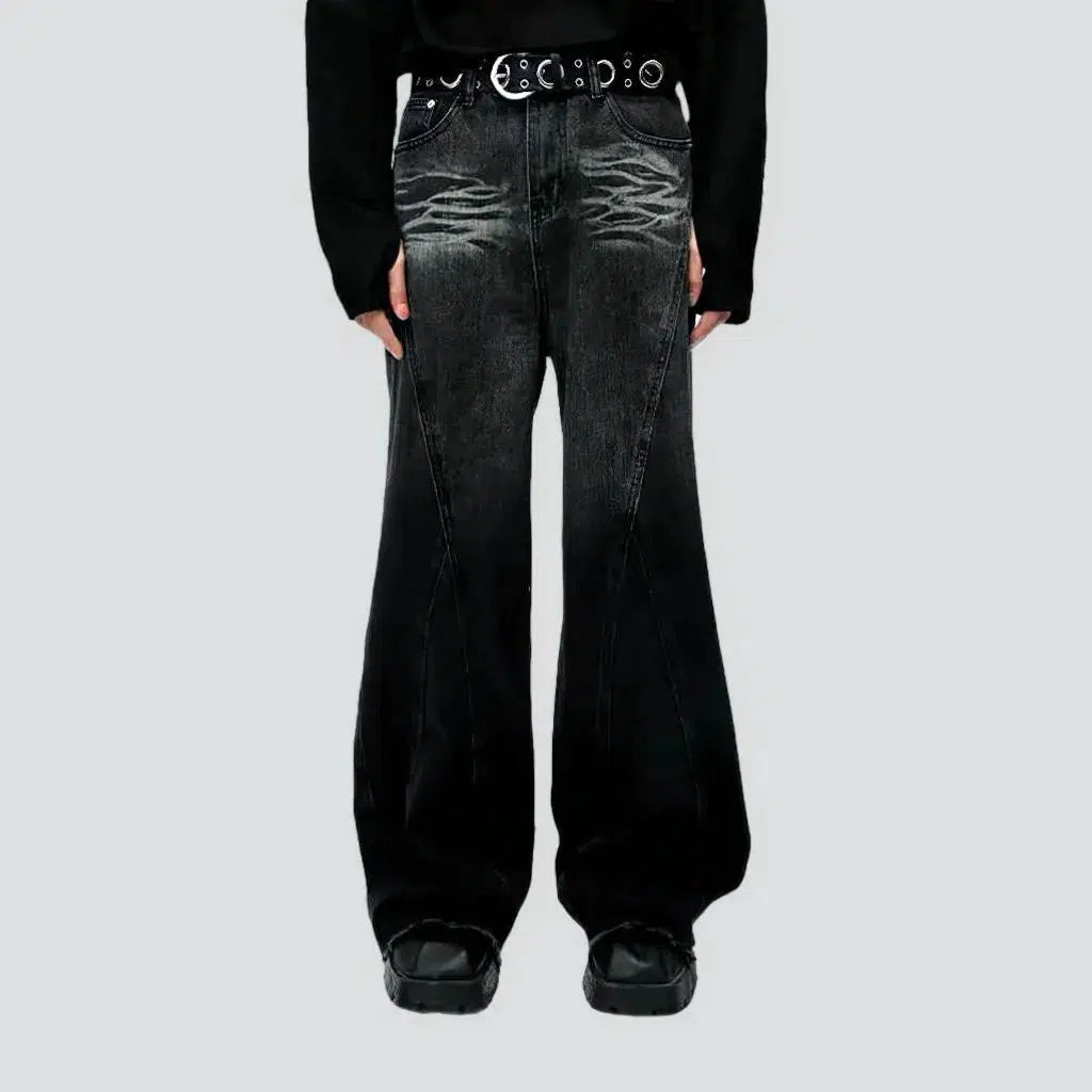 Wide Leg Jeans for Comfort -Mid-waist raw-hem jeans
 for men