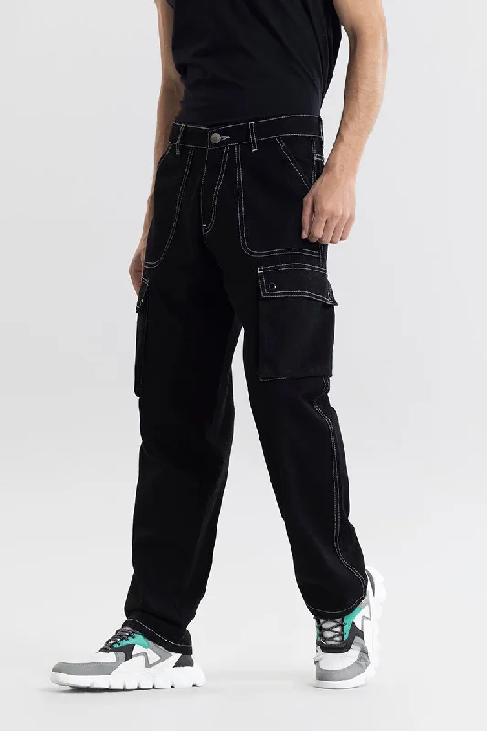 Painted Back Pocket Jeans for Artistic -Lennox Black Baggy Fit Jeans