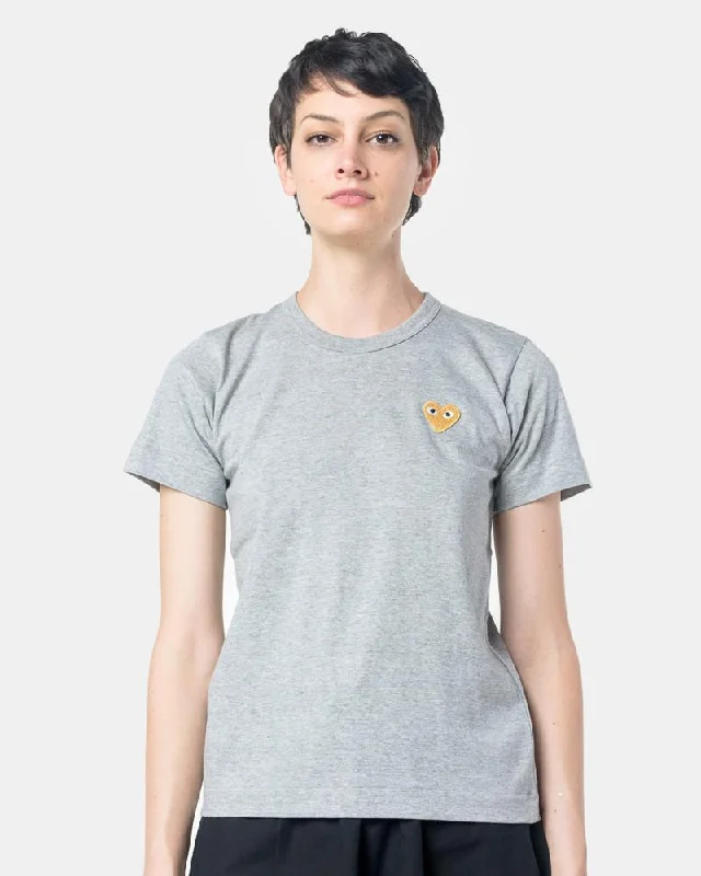 Cotton Blouses for Comfortable -Play T-Shirt with Gold Heart in Grey